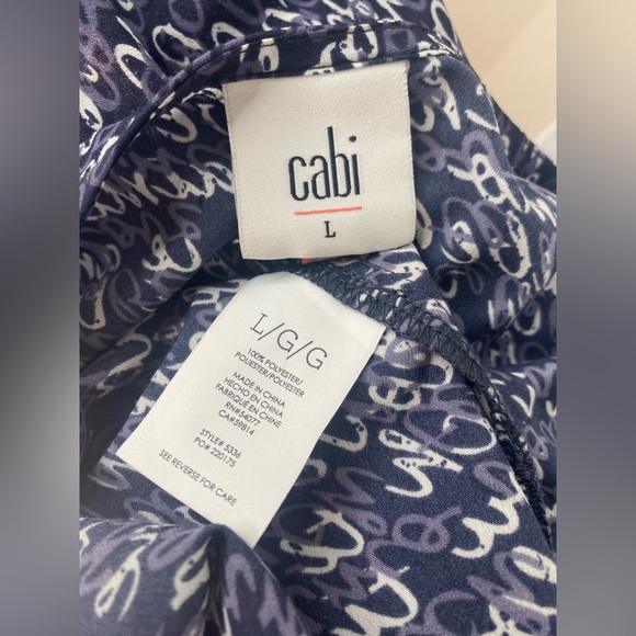 Cabi Te Amo Navy Blue Script Print Long Puff Sleeve Top Blouse - Picture 8 of 12